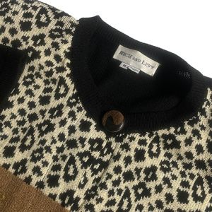 Rich and Levy Medium Animal Print Cardigan Black Gold Animal Accents